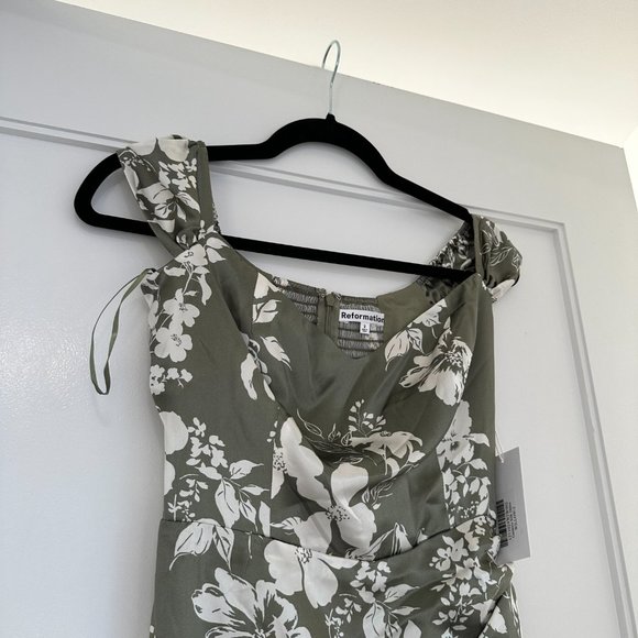 NWT Reformation Genesis Off-shoulder Silk Midi Dress Sz 2 Willow Floral Wrap - Picture 4 of 9